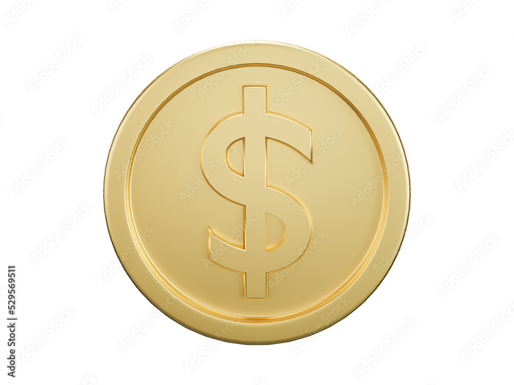 Gold coin 3D render on transparent background - PNG format. Gold coin 3D render on transparent background - PNG format.