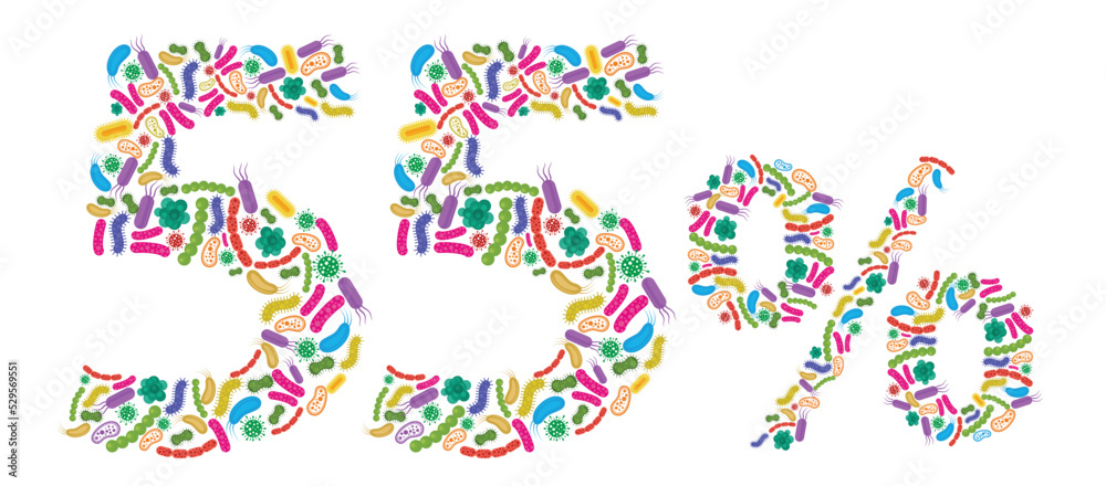 55% made of Bacteria isolated on white background, bacteria font. Vector illustration. 55% made of Bacteria isolated on white background, bacteria font. Vector illustration.