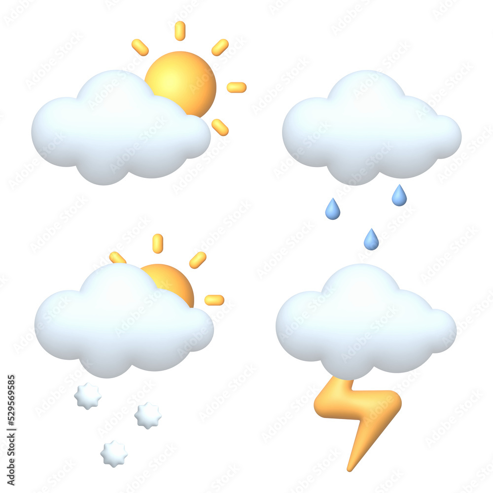 Set of 3d weather icons. Cloud sign Set of 3d weather icons. Cloud sign