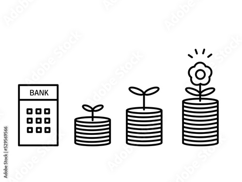 投資でお金を育てるイメージの線画イラスト