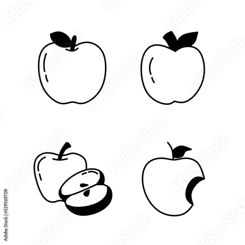 black and white illustration design apple fruit icon set