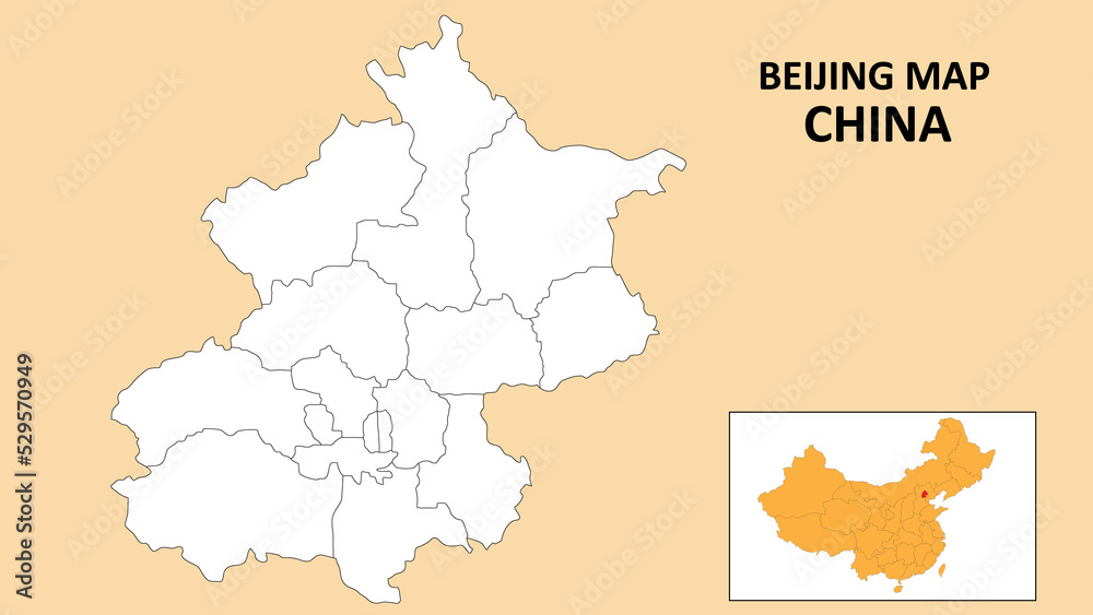 Obraz premium Beijing Map of China. Outline the state map of Beijing. Political map of Beijing with a black and white design.