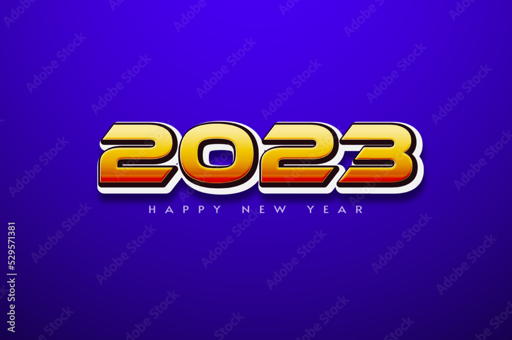 happy new year 2023 with bold numbers on blue background