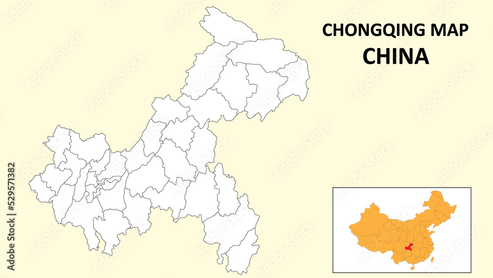 Fototapeta Chongqing Map of China. Outline the state map of Chongqing. Political map of Chongqing with a black and white design.