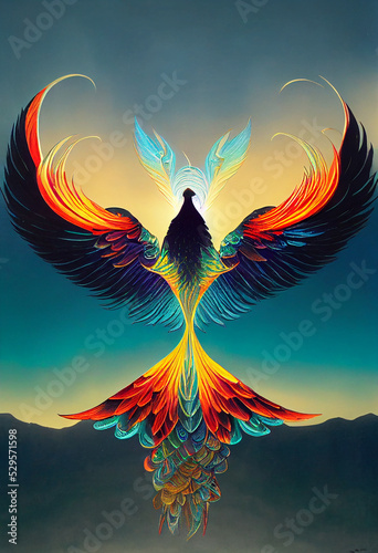 Colorful Phoenix Painted Illustration