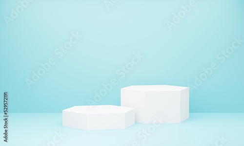 3d background product display podium scene. Blue square podium product, Blue product display, Blue product stand on blue background.
