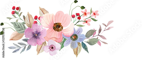 Fototapeta Naklejka Na Ścianę i Meble -  Lilac pink floral watercolor bouquet decoration