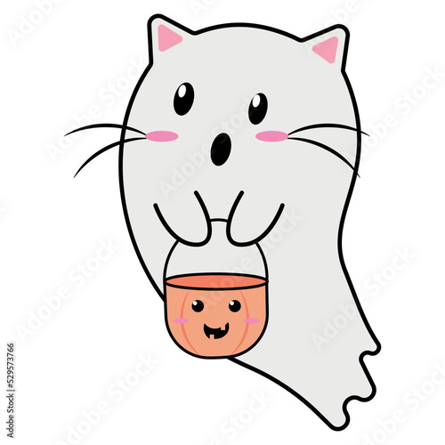 halloween, ghost, kitten, cute ghost, basket, pumpkin basket, cuteness, fluffy, ghost kitten, ghost cat, cat, white, orange
