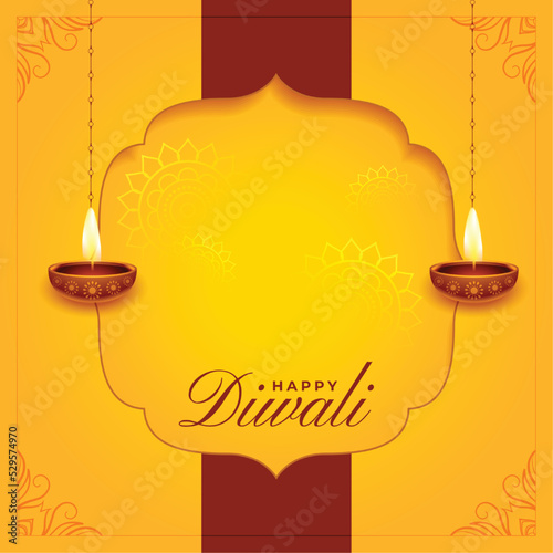 Happy diwali background with hanging diya and text space vector illustration