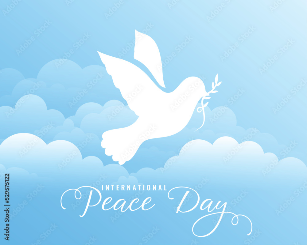 International peace day background with blue sky and dove in paper style vector illustration - obrazy, fototapety, plakaty 