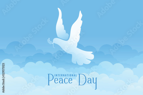 International day of peace background with blue sky, pigeon vector illustration