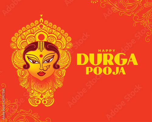 realistic durga pooja indian festival wishes card design vector illustration