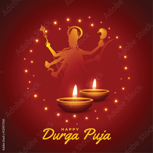 hindu religious durga pooja festival greeting background in silhouette style vector illustration