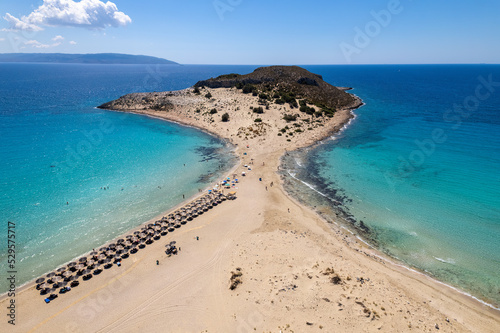 Aerial view of Simos beach in Elafonisos. Located in south  Peloponnese elafonisos is a small island very famous for the paradise sandy  beaches and the turquoise waters.