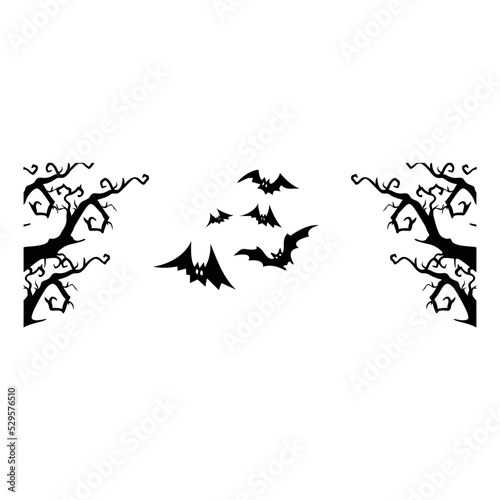 Vector of tree branches and bats for Halloween isolated on the white background