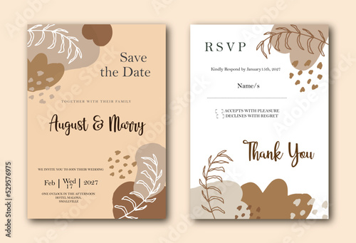 wedding invitation with modern abstract organic shape template design