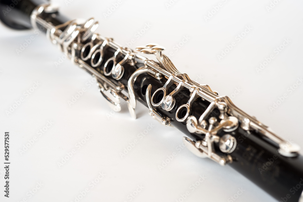 Fototapeta premium Close up image of old Black Clarinet Isolated on a White Background