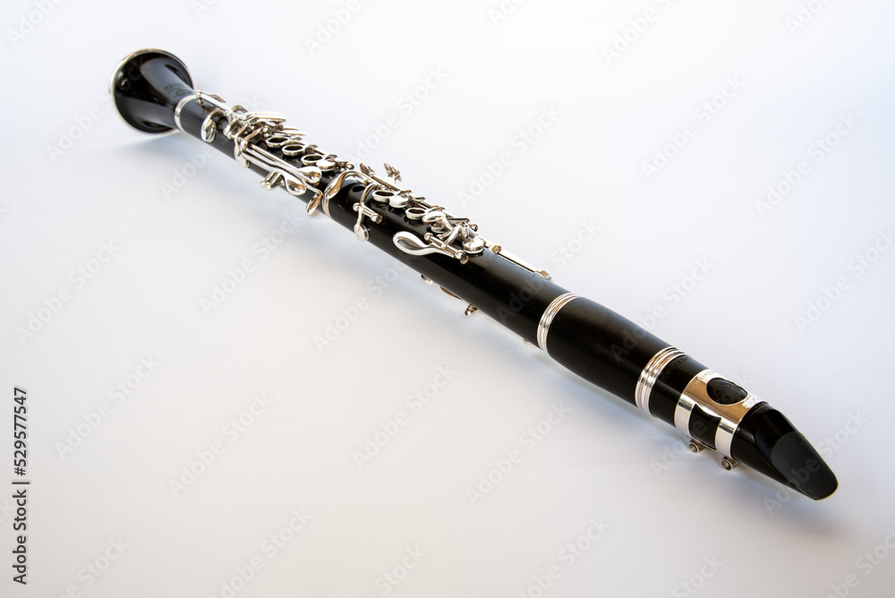 Naklejka premium Close up image of old Black Clarinet Isolated on a White Background