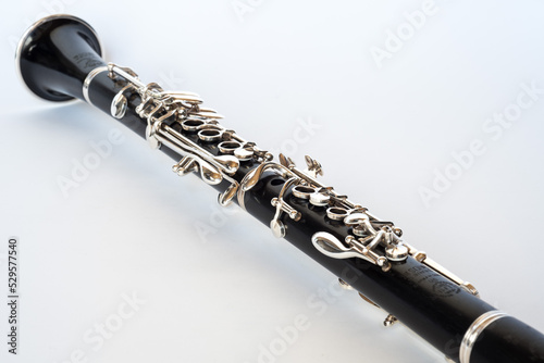 Close up image of old Black Clarinet Isolated on a White Background