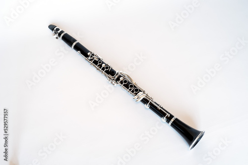 Close up image of old Black Clarinet Isolated on a White Background