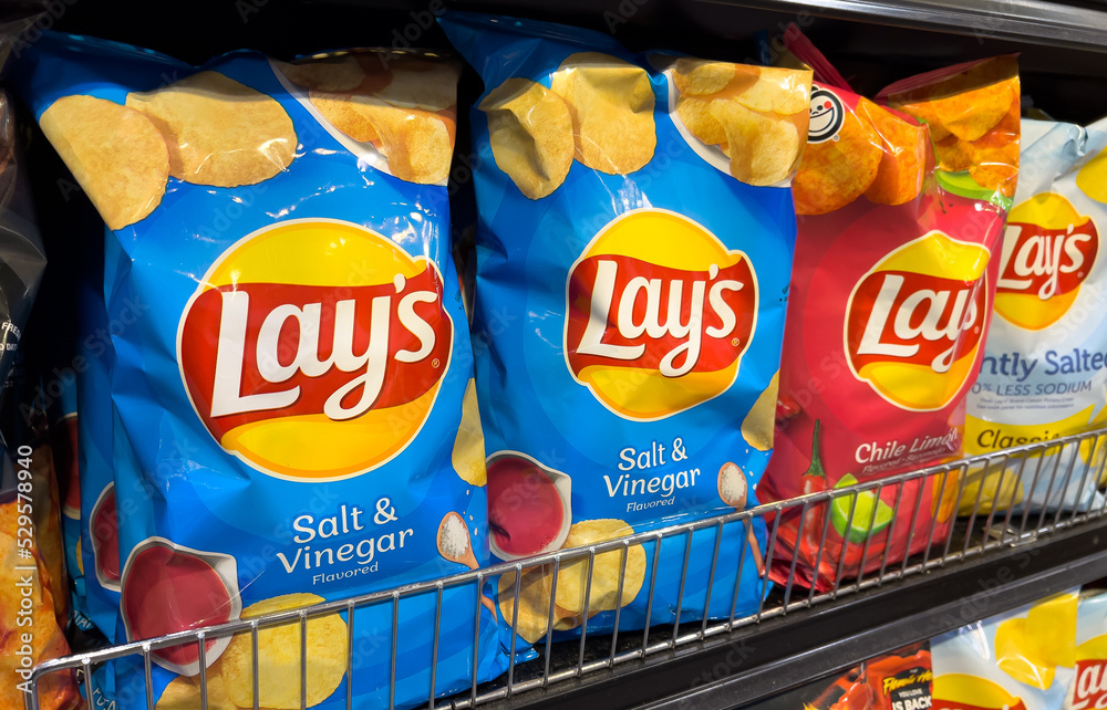 Los Angeles CA, USA June 29th 2022 Bags of Lay's salt and vinegar