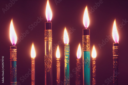 jewish holiday Hanukkah with menorah traditional lights symbol 3d illustration