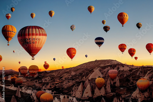 Colorful hot air balloons in Cappadocia Turkey 3d illustration © terra.incognita