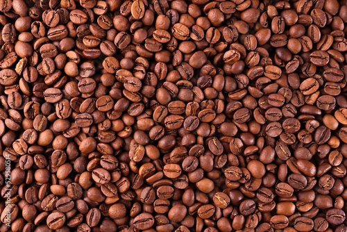 Coffee beans scattered on a table