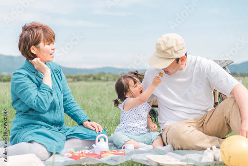 公園でピクニックする家族（一人っ子）  © buritora
