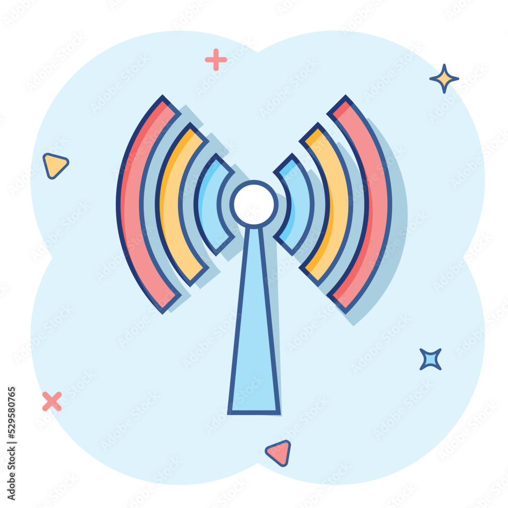 Wifi internet icon in comic style. Wi-fi wireless technology vector cartoon illustration pictogram. Network wifi business concept splash effect. Wifi internet icon in comic style. Wi-fi wireless technology vector cartoon illustration pictogram. Network wifi business concept splash effect.