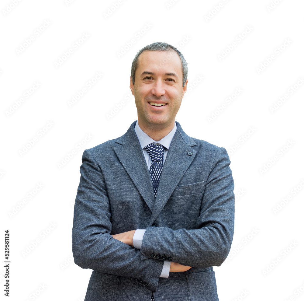 Successful business man looking confident and smiling with suit with necktie. - obrazy, fototapety, plakaty 