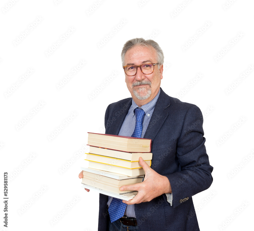 Senior teacher standing holding a book, with suit with necktie. Senior teacher standing holding a book, with suit with necktie.