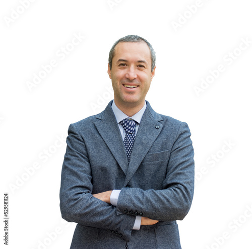 Successful business man looking confident and smiling with suit with necktie.