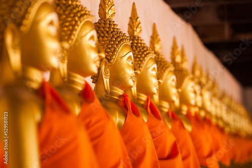 Photo Row of Golden Buddha in Thailand (Bangkok, Thailand)