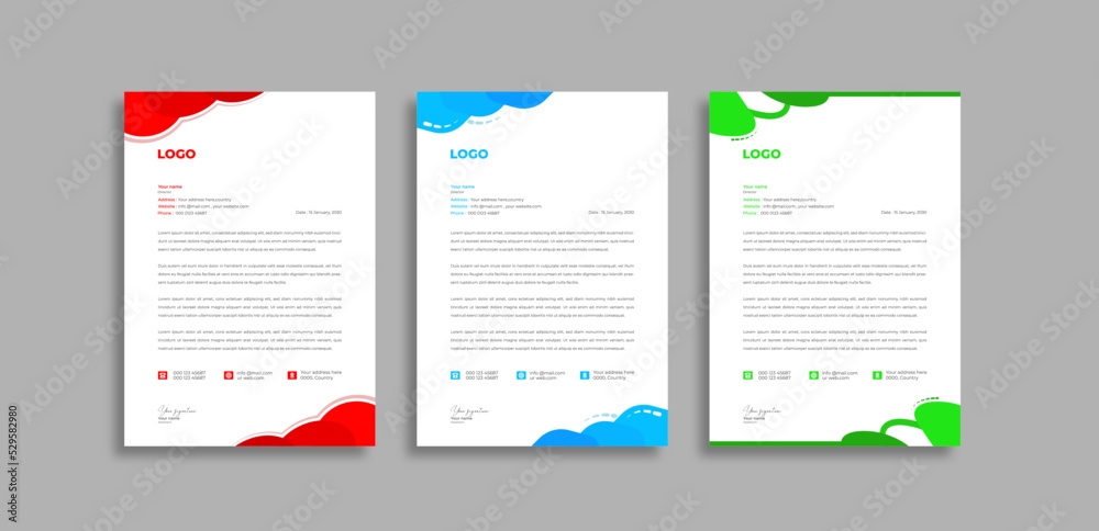 Abstract Letterhead Design Template. Modern & Corporate letterhead bundle. A4 size