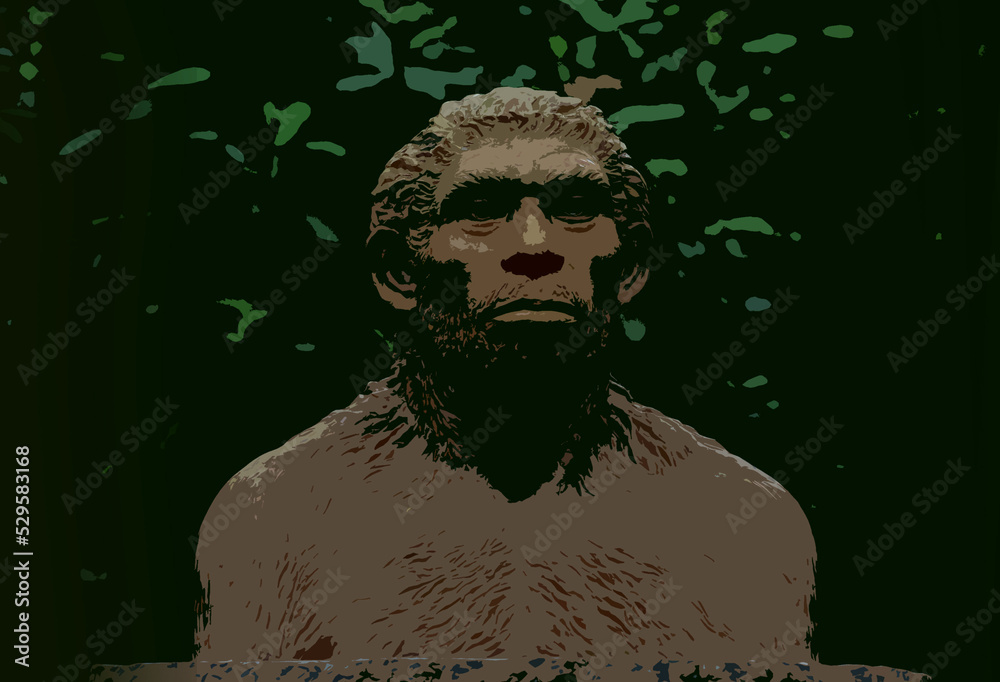 Computer graphic representation of Neanderthal Man an extinct species