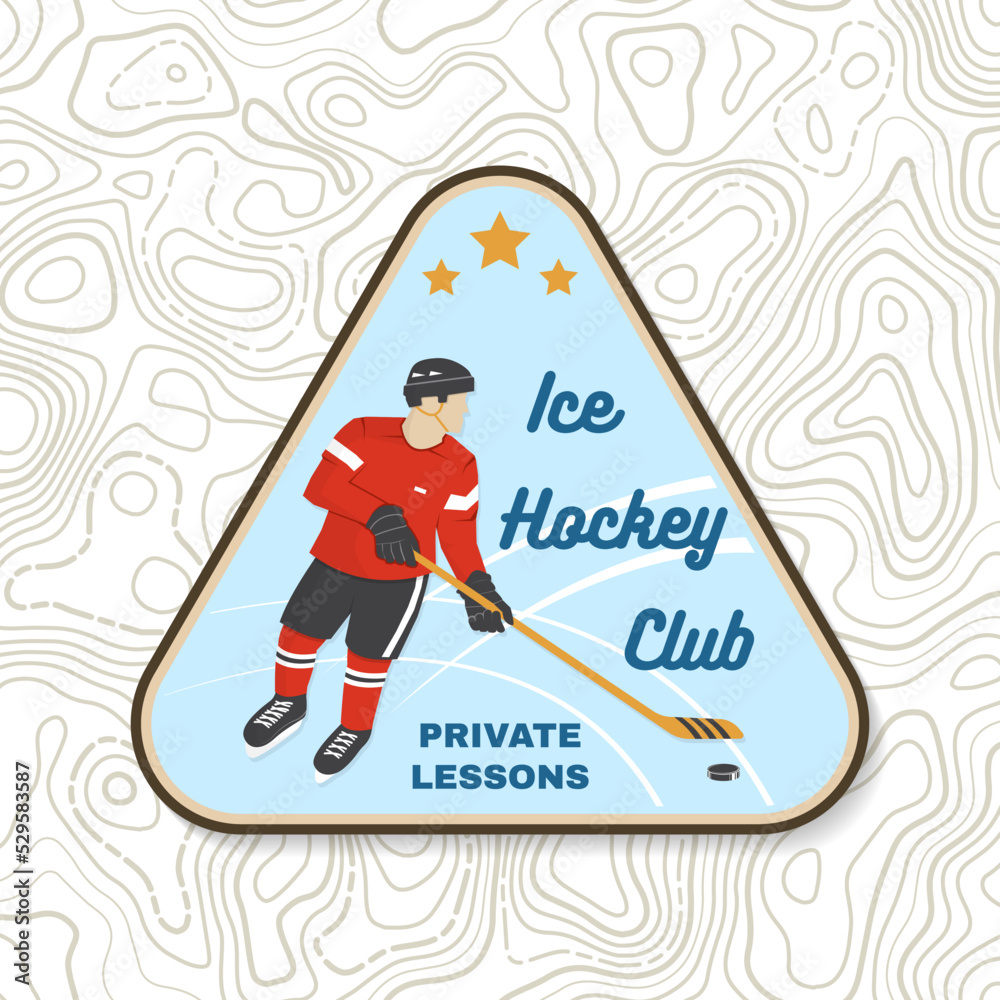 Hockey club logo, badge, embroidered patch. Concept for shirt or logo, print, stamp or tee. Winter sport. Vector illustration. Hockey championship.