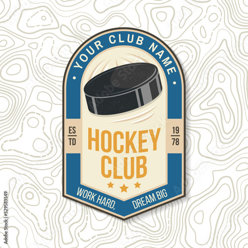 Ice Hockey club logo, badge, embroidered patch. Concept for shirt or logo, print, stamp or tee. Winter sport. Vector illustration. Hockey championship.