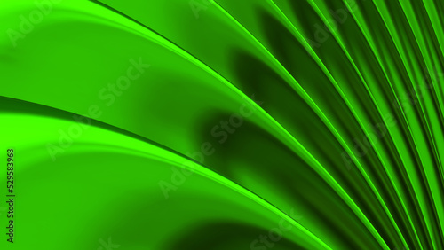Green chrome metallic background, shiny striped 3D metal abstract background
