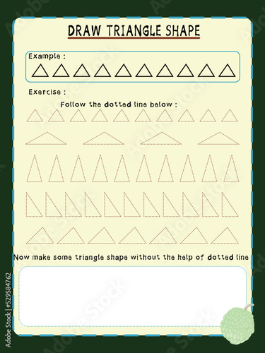draw triangle shape kids activity worksheet how to draw triangle in green background and srikaya icon photo