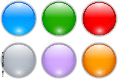 3D shiny multicolored buttons collection, glossy circle icons vector illustration set.
