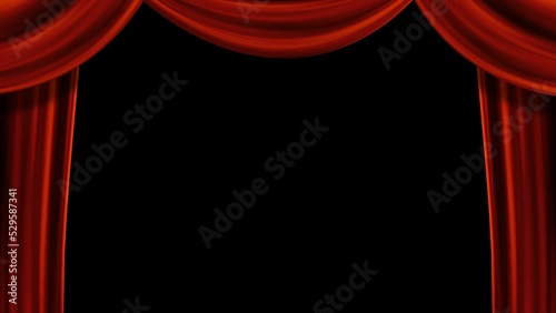 Red stage curtain opening animation - Curve drapes at upper part decoration, No space under the curtain