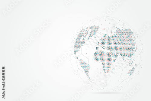 Abstract mash line and point scales on white background with Global. Wire frame 3D mesh polygonal network line, design sphere, dot and structure. Vector illustration eps 10.