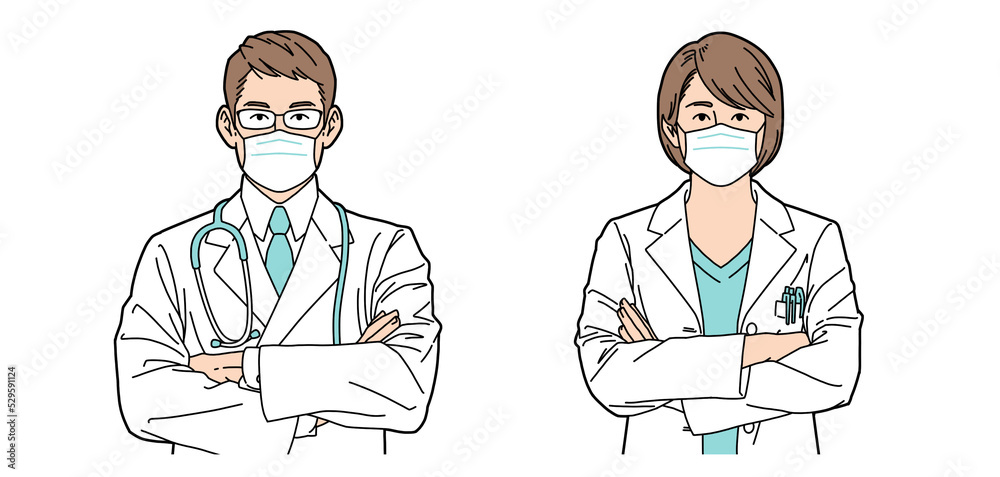 人物イラスト 医師 男女 正面 マスクあり 人物イラスト 医師 男女 正面 マスクあり
