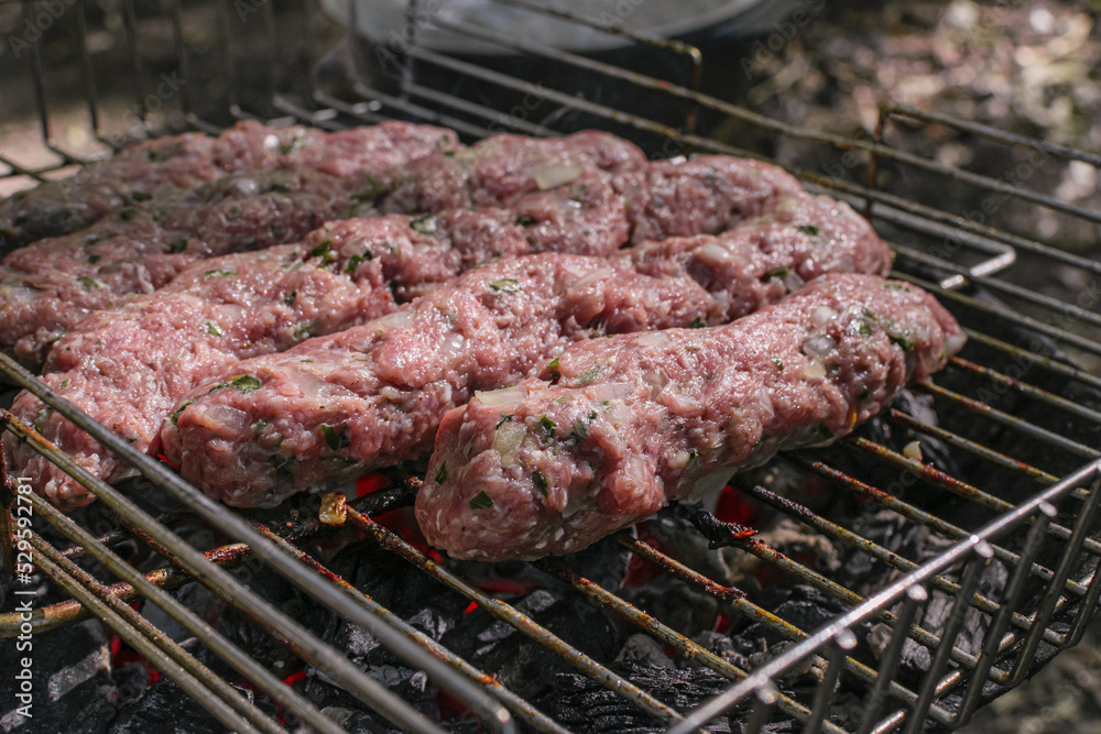 Cooking kebab on the grill