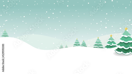 Daylight Natural snowing landscape with snow on the ground and Christmas trees covered with snow Background Template Design for Christmas and New Year.