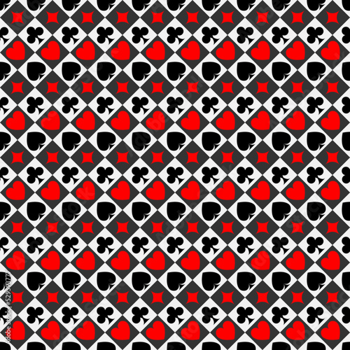 Vector playing cards suits seamless patterns. Backgrounds card suits