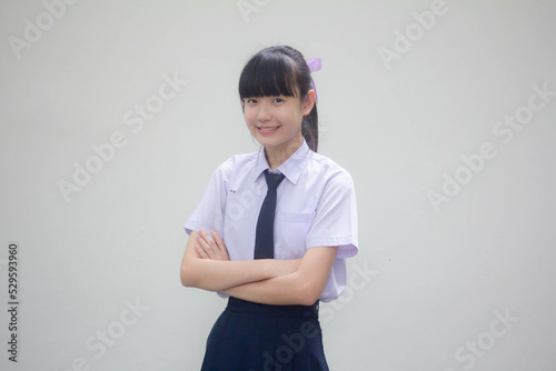 thai Junior high school student uniform teen beautiful girl happy and relax