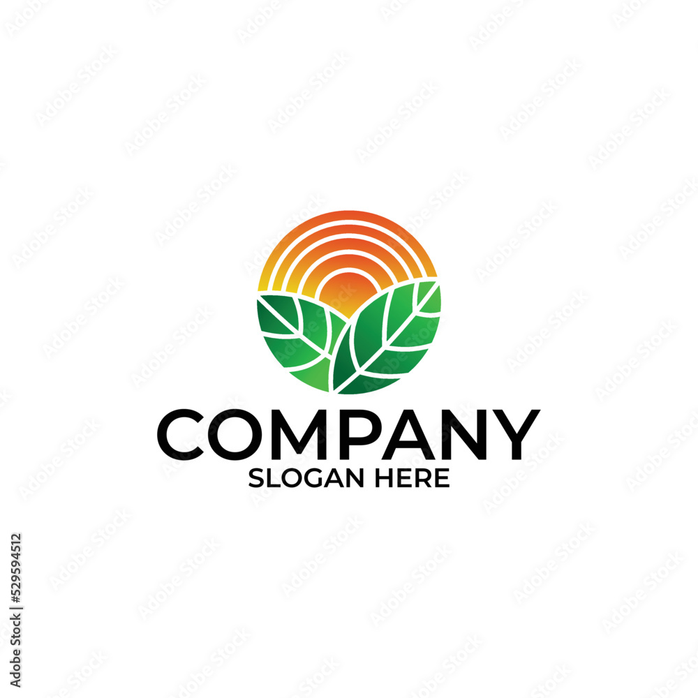 nature leaf logo concept, sun logo vector template