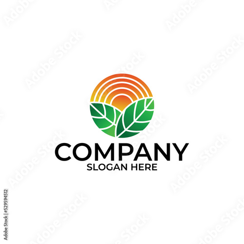 nature leaf logo concept, sun logo vector template